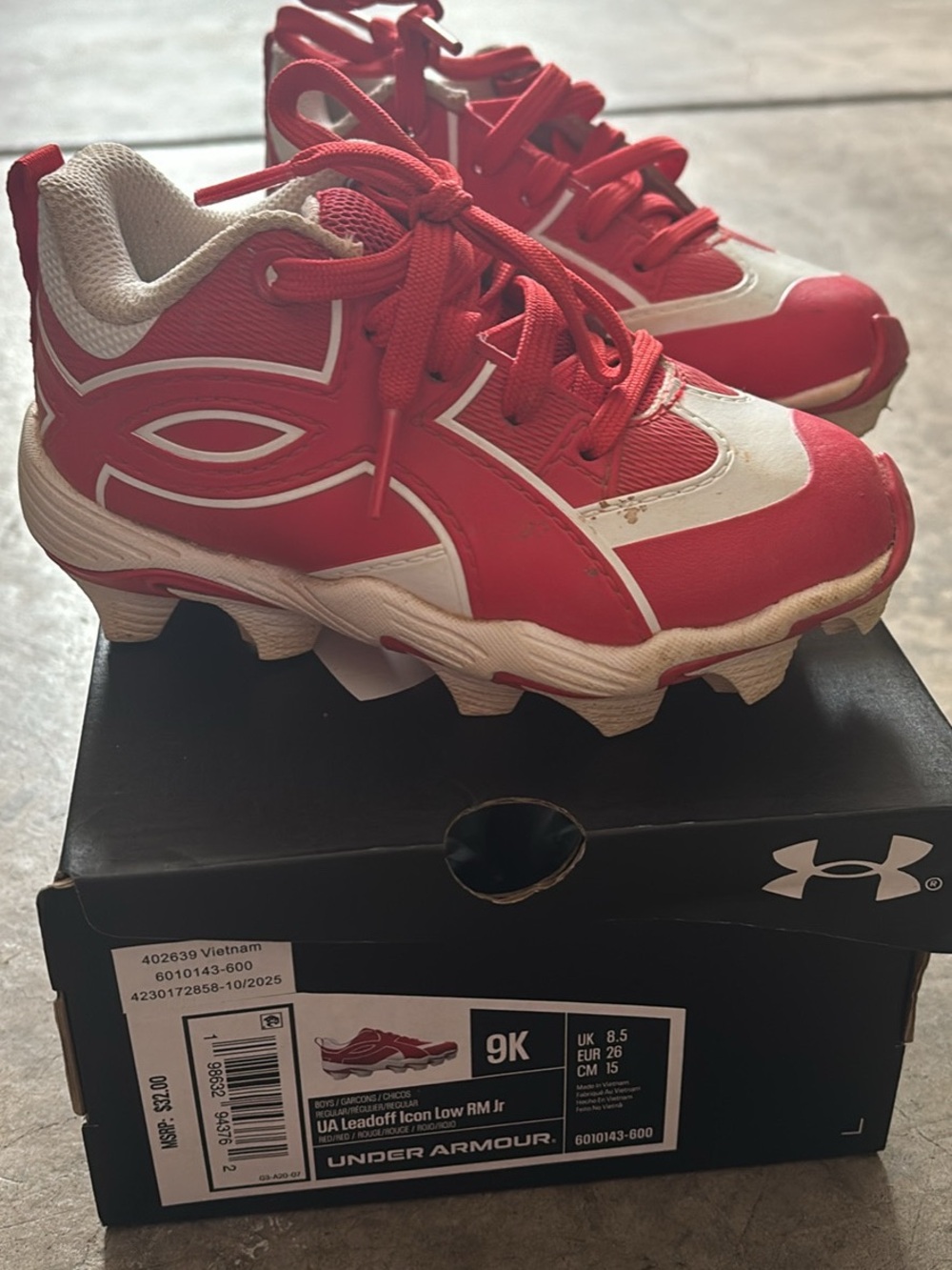 Under Armour Kids Red and White T-Ball/Baseball Cleats